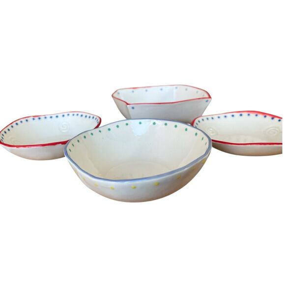 Handmade Studio Pottery Bowl Set – Modern Folk Art 4 pc signed - Picture 2 of 7